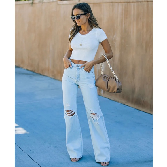 Kancan || Ultra High Waist Y2K 90s Light Washed Distressed Wide Leg - Picture 5 of 12